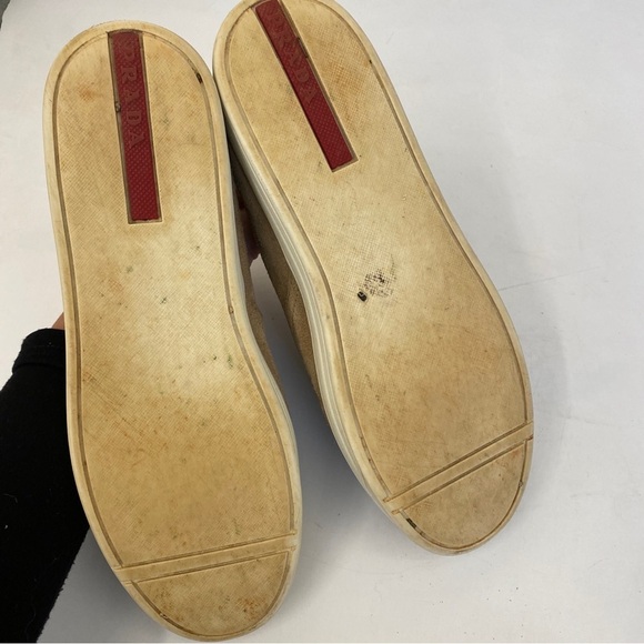 Prada || Suede Slip On Sneakers Tan Beige 38.5 - Picture 8 of 11